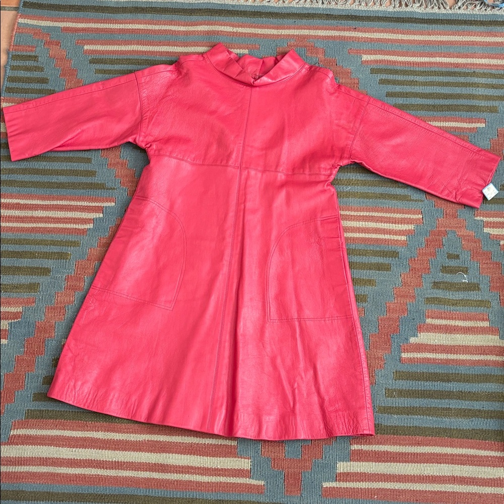 Vtg Bonnie Cashin for Sills 60s Hot Pink Leather Dress